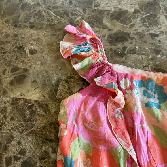 Frye Woman M Bright Floral Ruffled Smocked Dress NWT Flutter Sleeve Summer - Picture 7 of 10